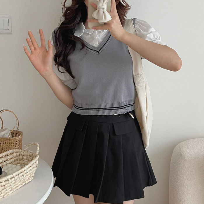 Set Gile Kèm Áo Sơ Mi Liền Dáng Croptop TITTO CLOSET