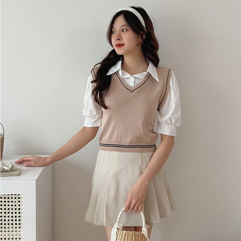 Set Gile Kèm Áo Sơ Mi Liền Dáng Croptop TITTO CLOSET