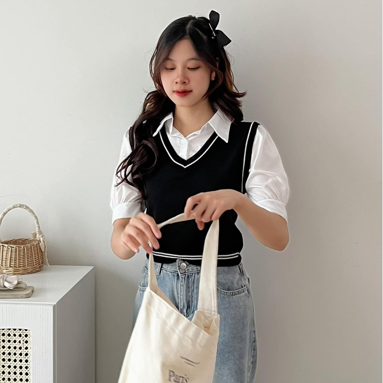 Set Gile Kèm Áo Sơ Mi Liền Dáng Croptop TITTO CLOSET