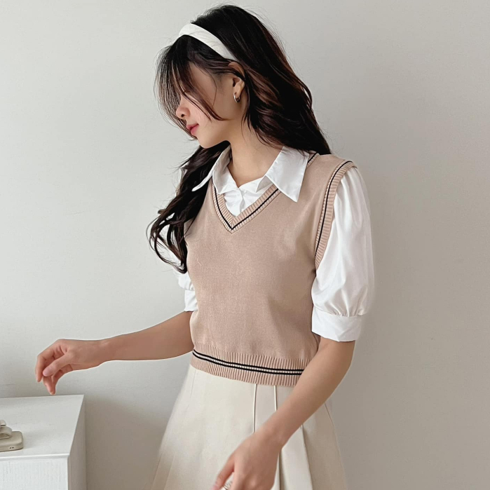 Set Gile Kèm Áo Sơ Mi Liền Dáng Croptop TITTO CLOSET