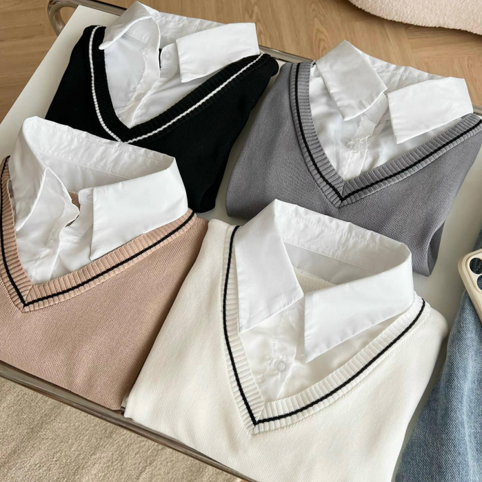 Set Gile Kèm Áo Sơ Mi Liền Dáng Croptop TITTO CLOSET