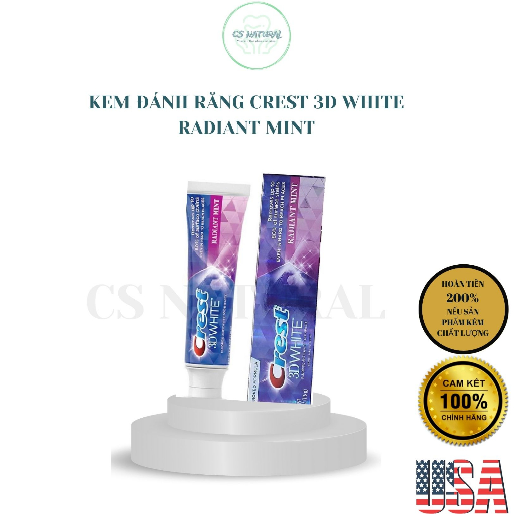 Kem đánh trắng răng Crest 3D White Advanced Radiant mint [HÀNG MỸ]