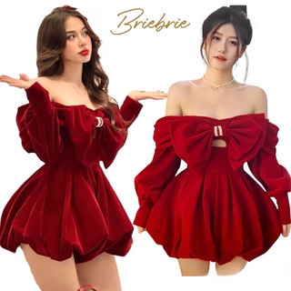 ( Loại 1 ) Jum trễ vai tay dài nơ Briebrie chất liệu nhung cao cấp - 361
