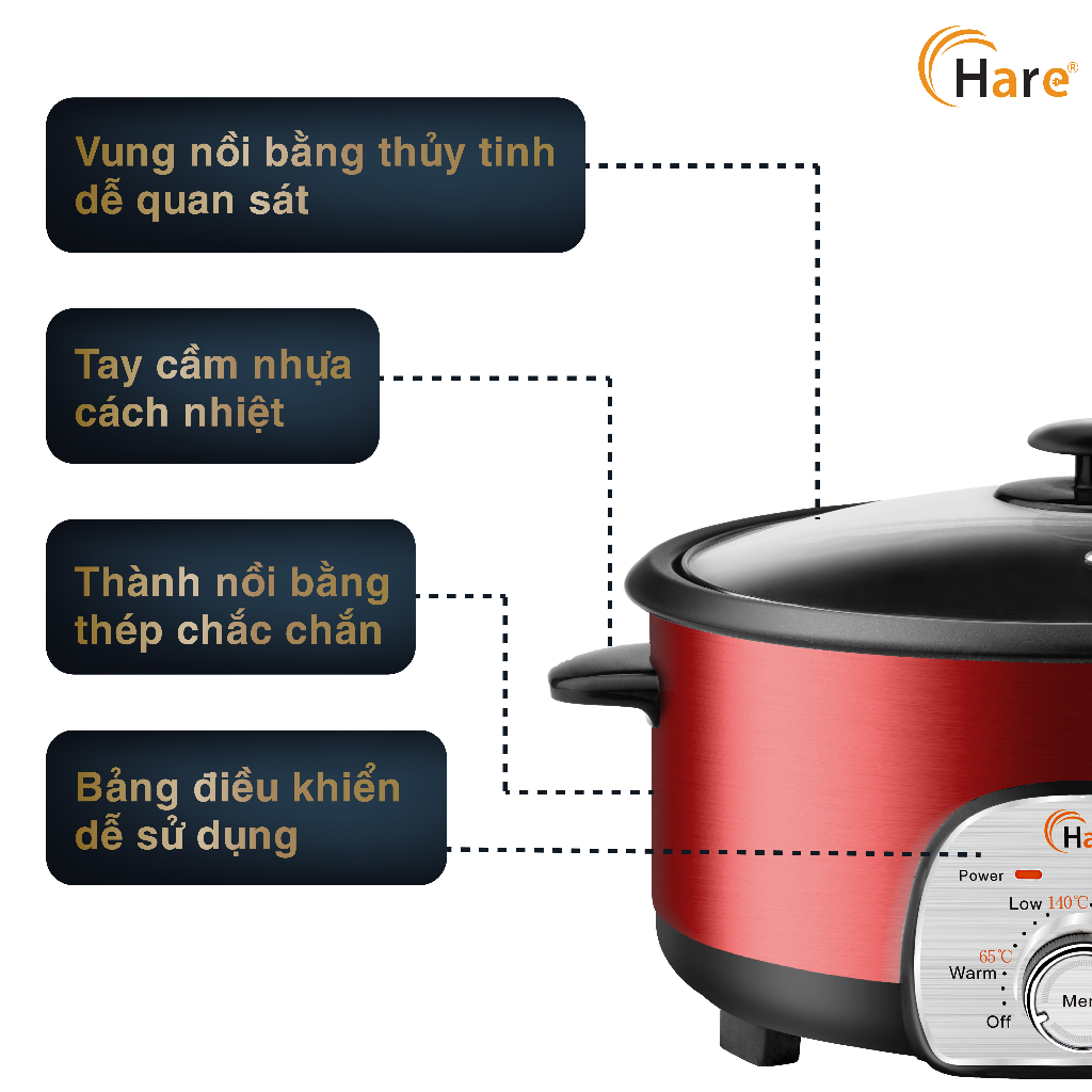 Nồi lẩu điện đa năng HR-MT5002  - thương hiệu Hare - bảo hành 12 tháng