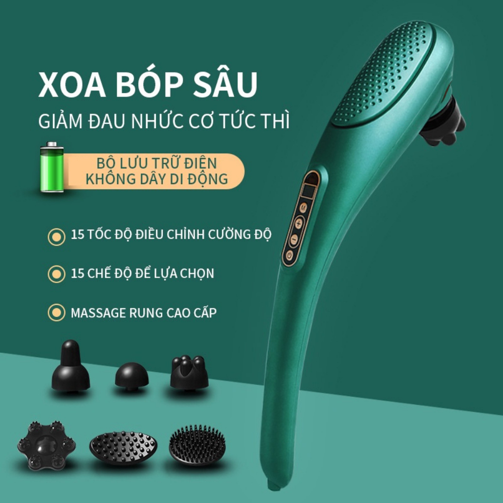 Máy massage cổ vai gáy, toàn thân cầm tay, mát xa chuyên sâu giảm đau, giảm căng thẳng mệt mỏi tặng kèm 6 đầu massage