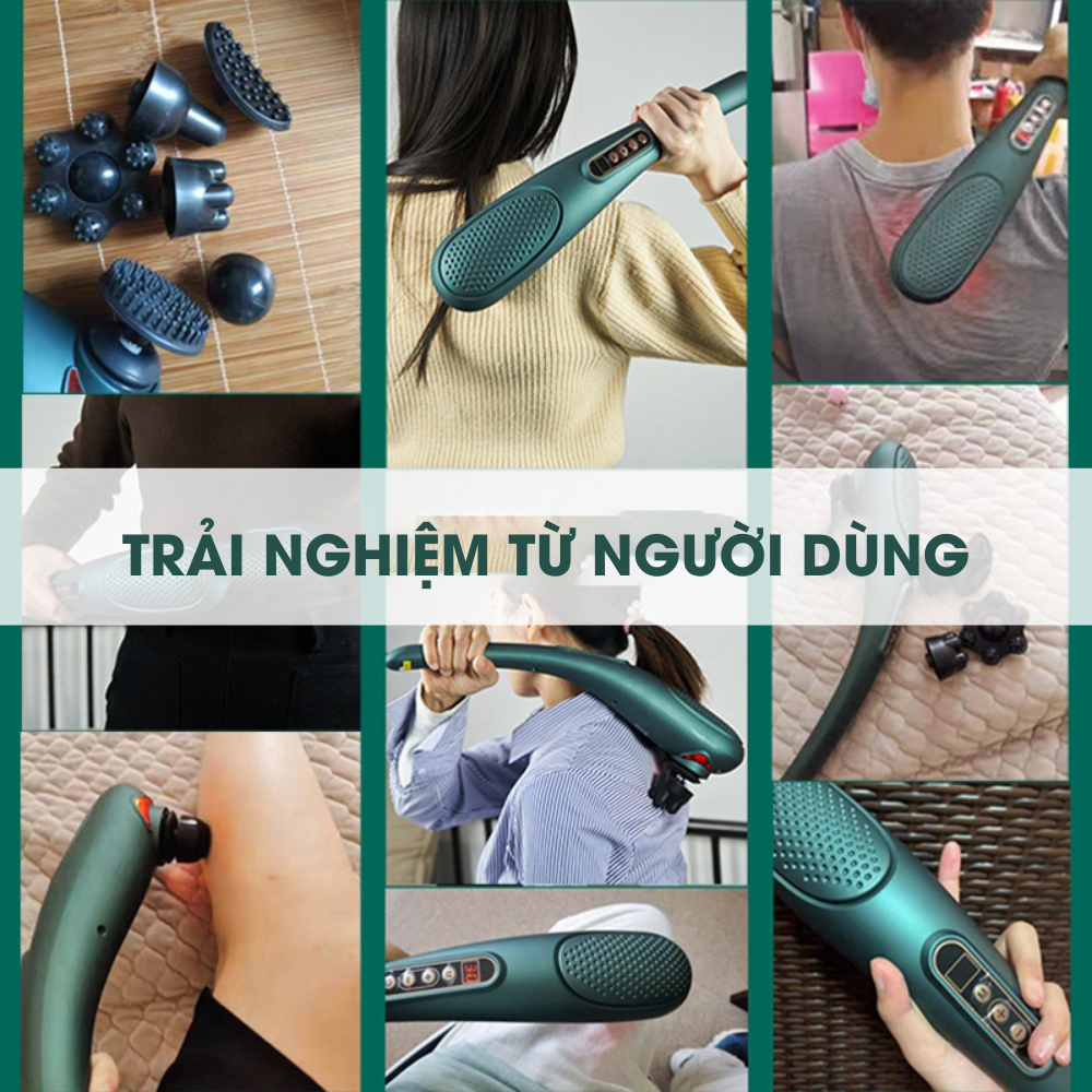 Máy massage cổ vai gáy, toàn thân cầm tay, mát xa chuyên sâu giảm đau, giảm căng thẳng mệt mỏi tặng kèm 6 đầu massage