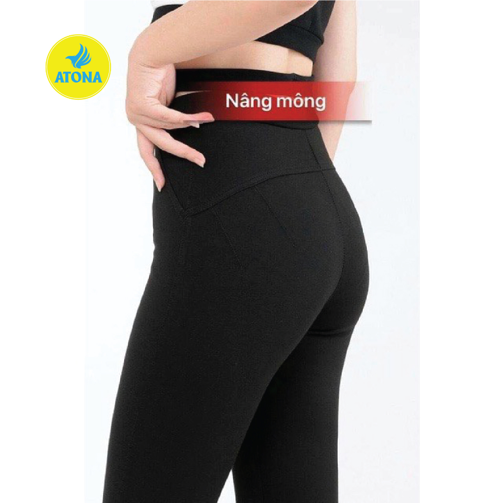 Quần Legging Nữ Dài - ATONA chất cotton mát Legging Nâng Mông Dày Co Giãn Mạnh Tôn Dáng