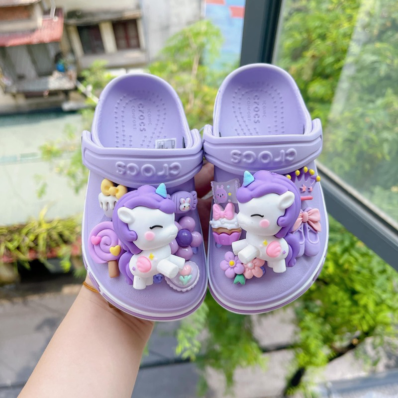 SET STICKER / CHARM PONY TÍM TRANG TRÍ DÉP SỤC, DÉP CROCS