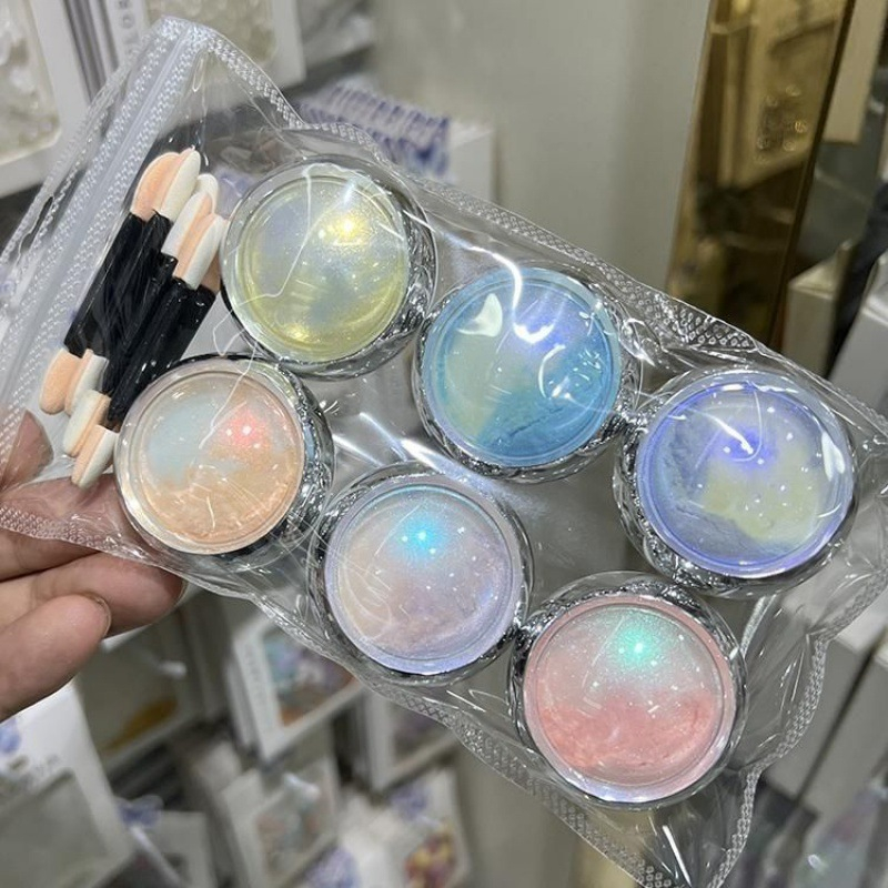 Set 6 hũ bột tráng gương neon nhiều màu sắc cao cấp sang chảnh bắt sáng lấp lánh