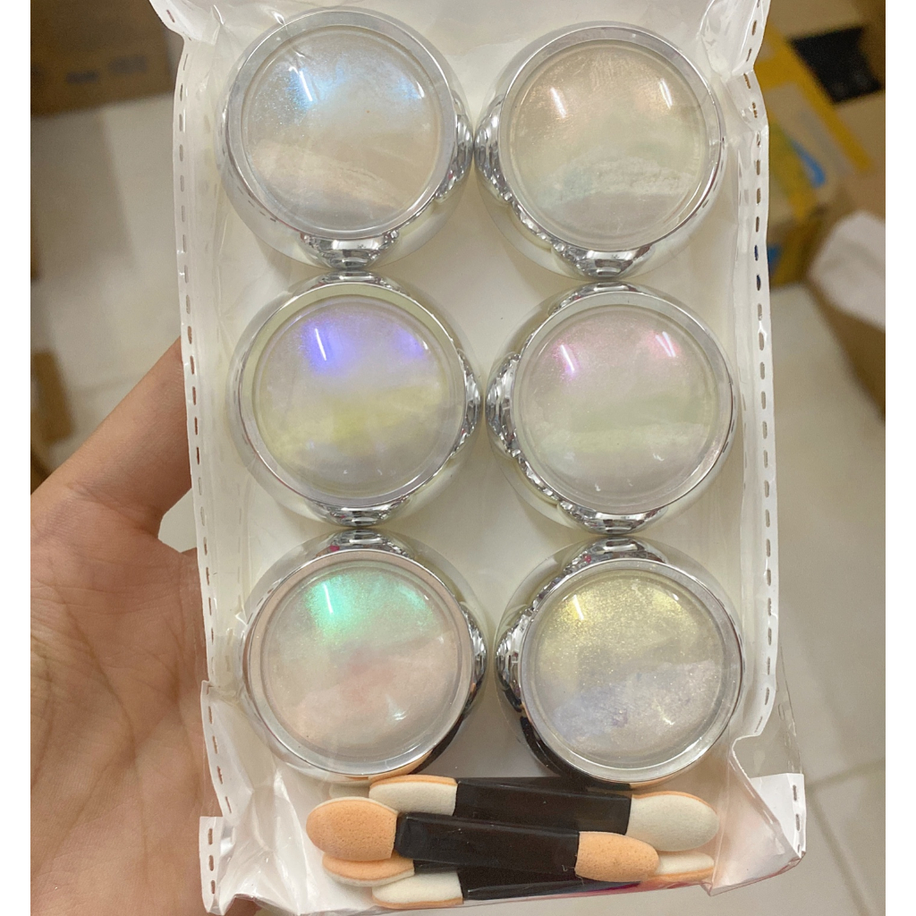 Set 6 hũ bột tráng gương neon nhiều màu sắc cao cấp sang chảnh bắt sáng lấp lánh
