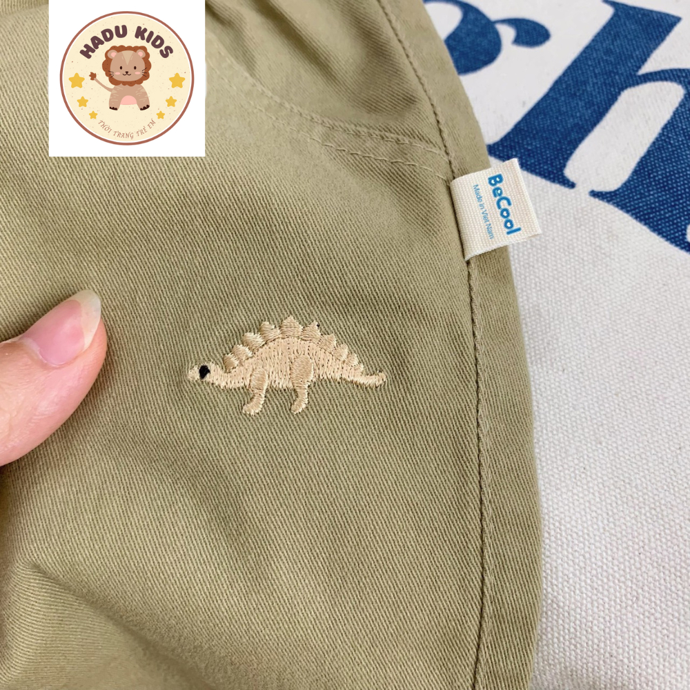 Quần kaki bé trai, quần dài bé trai bé gái chất kaki THÊU KHỦNG LONG cạp chun, đường may đẹp - HADU KIDS 11-27kg
