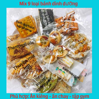 Combo mix 9 loại bánh healthy, ăn vặt, ăn kiêng, ăn healthy không đường tinh luyện gói 500gr