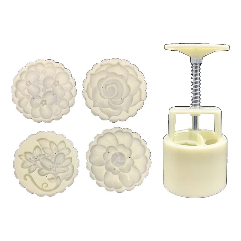 Bộ Khuôn Làm Bánh Trung Thu 100g Kèm 6 Con Dấu In Hình Hoa Tiện Dụng