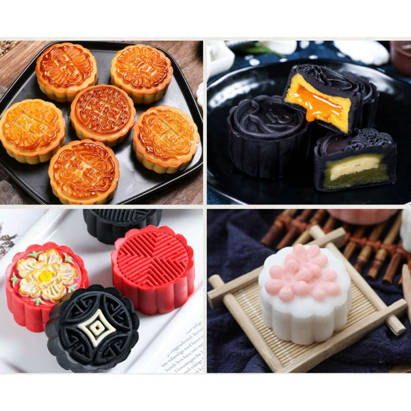 Bộ Khuôn Làm Bánh Trung Thu 100g Kèm 6 Con Dấu In Hình Hoa Tiện Dụng