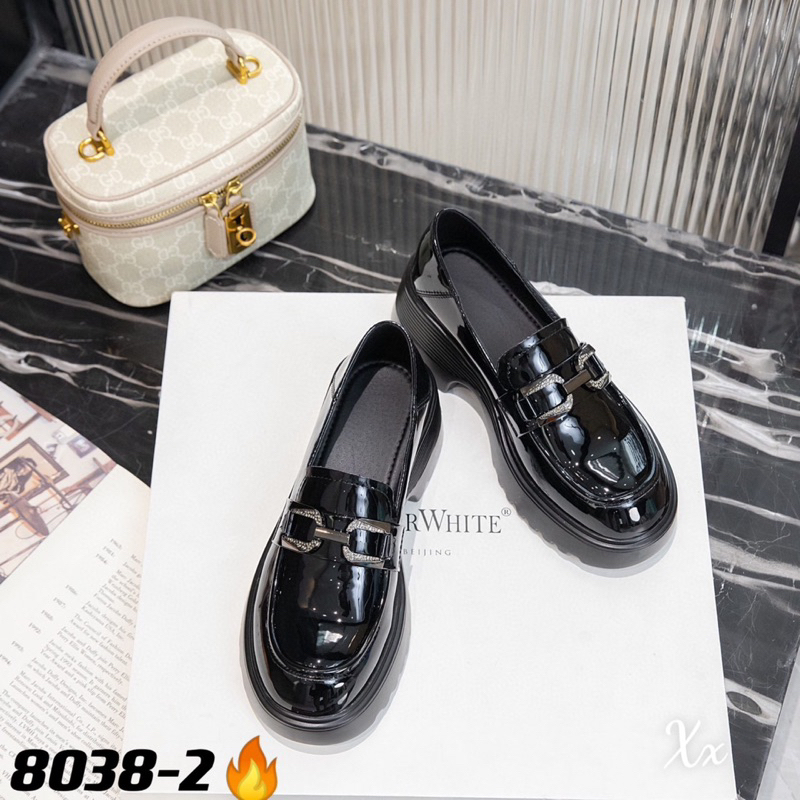 Giày moca đai xích đen khoá ngang đế răng cưa cao fullbox hàng quảng châu cao cấp