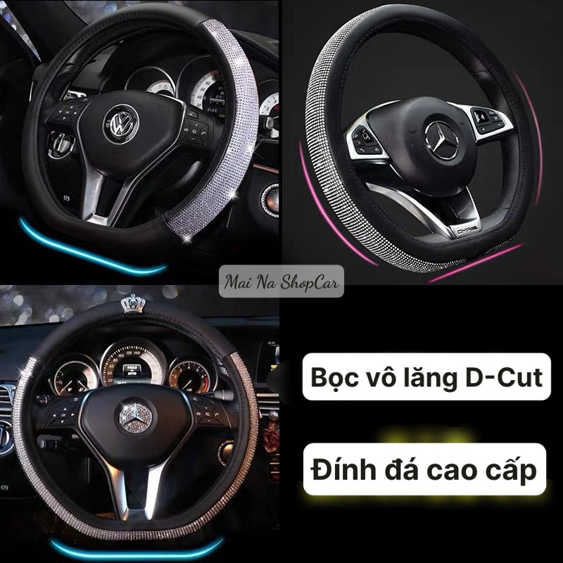 Bọc Vô Lăng Ô Tô Đính Đá D-cut cho Kia Seltos, Sonet, Volkswagen, Suzuki xl7, Ertiga, Swift, Mercedes - Mai Na Shopcar