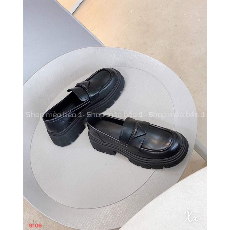 Giày moca đai miu ngang da lì đế răng cưa cao fullbox hàng quảng châu cao cấp