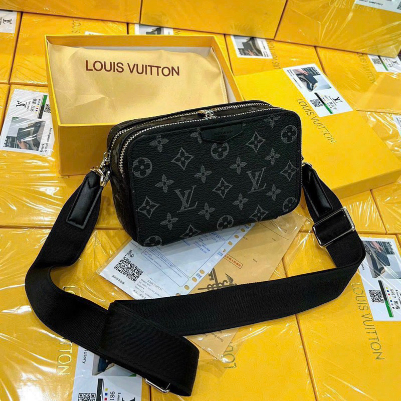 Túi đeo chéo Lv nam nữ  hộp giấy thẻ , hoạ tiết in nổi dập vâng , chất liệu da pu mềm dẻo