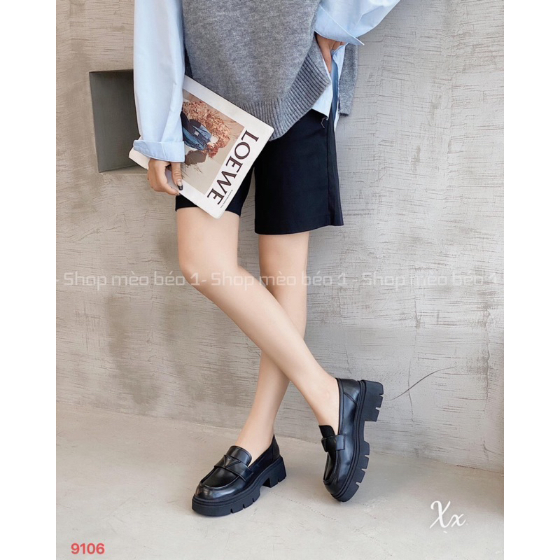 Giày moca đai miu ngang da lì đế răng cưa cao fullbox hàng quảng châu cao cấp