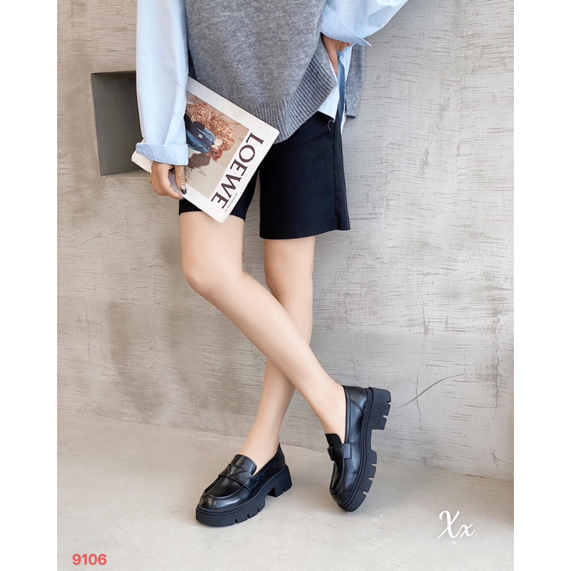 Giày moca đai miu ngang da lì đế răng cưa cao fullbox hàng quảng châu cao cấp