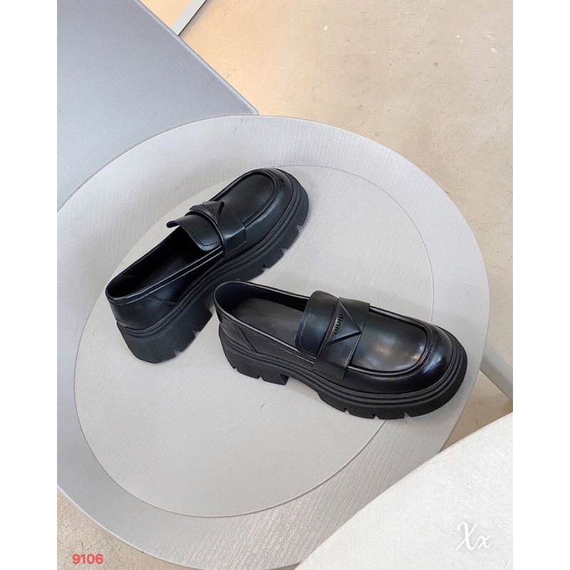 Giày moca đai miu ngang da lì đế răng cưa cao fullbox hàng quảng châu cao cấp