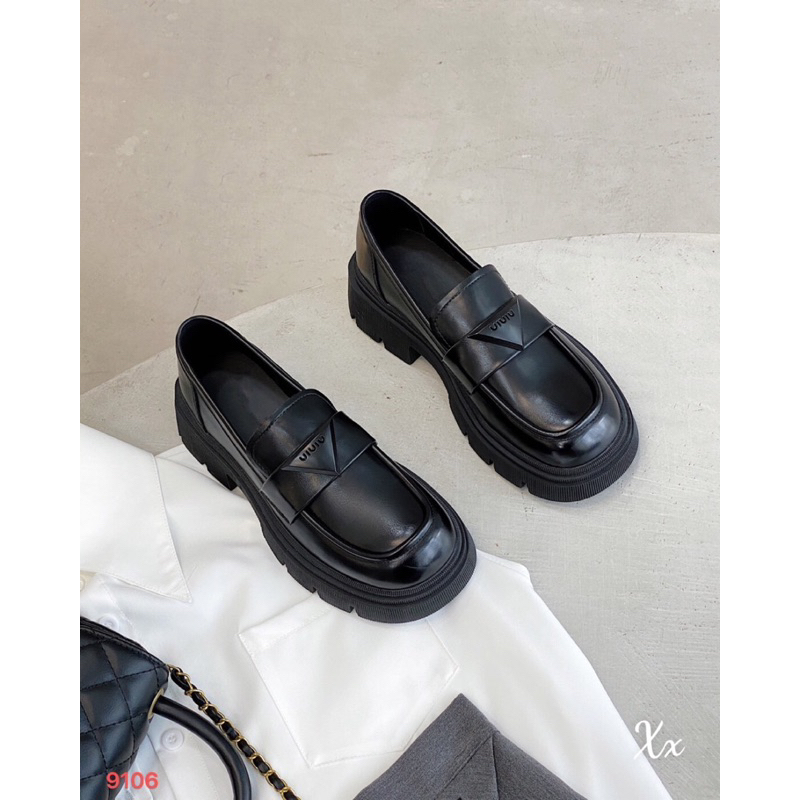 Giày moca đai miu ngang da lì đế răng cưa cao fullbox hàng quảng châu cao cấp