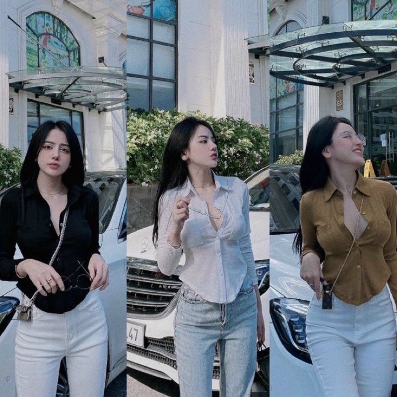Áo sơ mi 2 TÚI NGỰC TAY DÀI chất thun gân, tăm đi học, đi làm