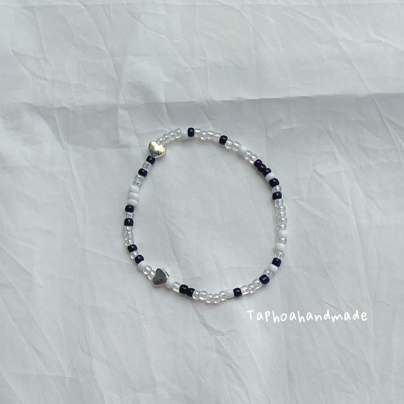 VÒNG ĐEO TAY HẠT CƯỜM CHARM TRÁI TIM ĐEN - TRẮNG - TRONG SUỐT (IB ĐỂ ĐIỀU CHỈNH SIZE) #makebytiemtaphoahandmade