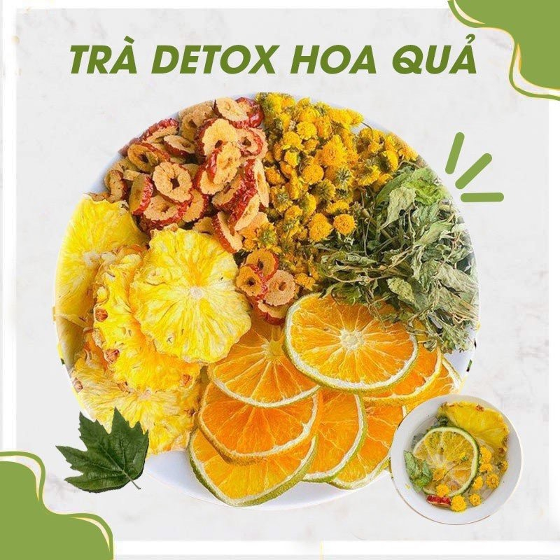 Trà detox trái cây, hoa quả hỗ trợ giảm cân, thanh lọc cơ thể,...( gồm Cam, Dứa, Hoa Cúc, Táo Đỏ, Cỏ ngọt )