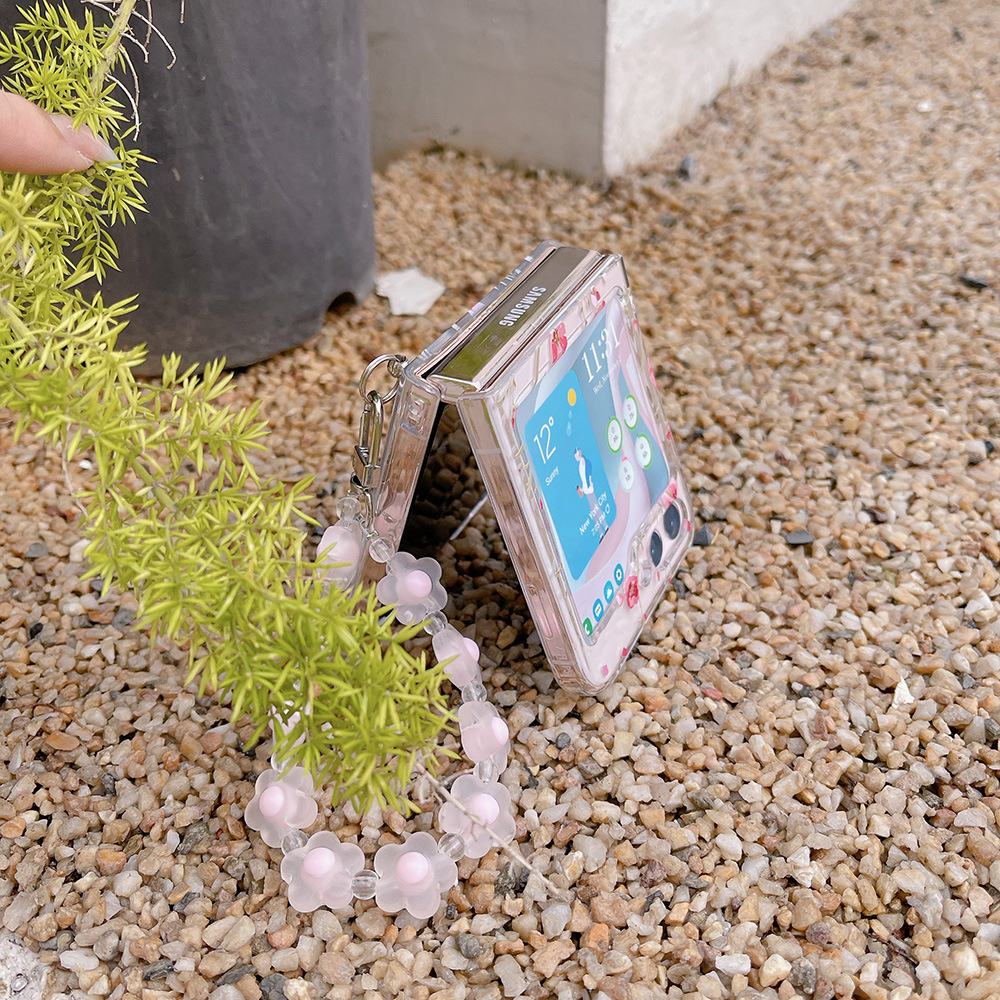 Ốp lưng Olie PC cho Samsung Z Flip 5 Z Flip 4 Zflip3 ốp có dây khóa họa tiêt Flower Zflip5 Zflip4 Zflip3