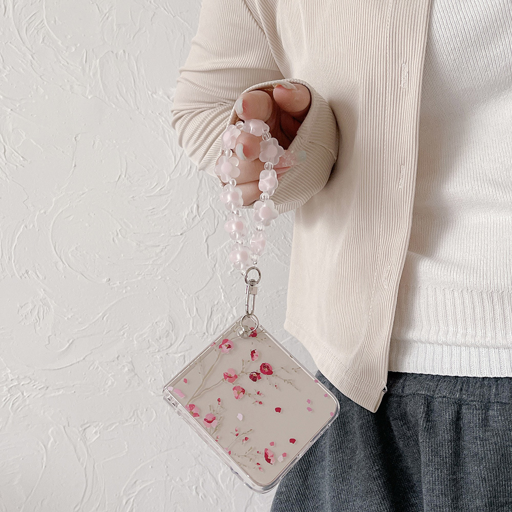 Ốp lưng Olie PC cho Samsung Z Flip 5 Z Flip 4 Zflip3 ốp có dây khóa họa tiêt Flower Zflip5 Zflip4 Zflip3