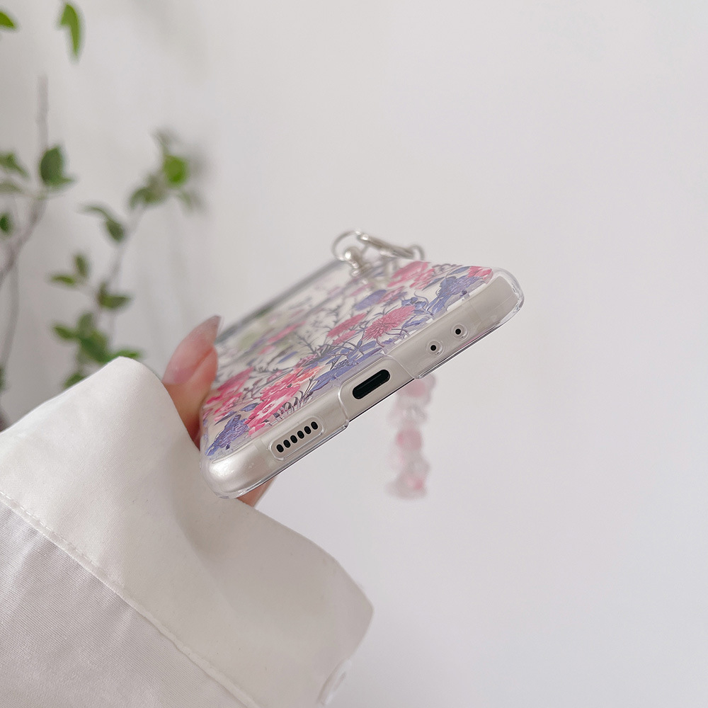 Ốp lưng Olie PC cho Samsung Z Flip 5 Z Flip 4 Zflip3 ốp có dây khóa họa tiêt Flower Zflip5 Zflip4 Zflip3