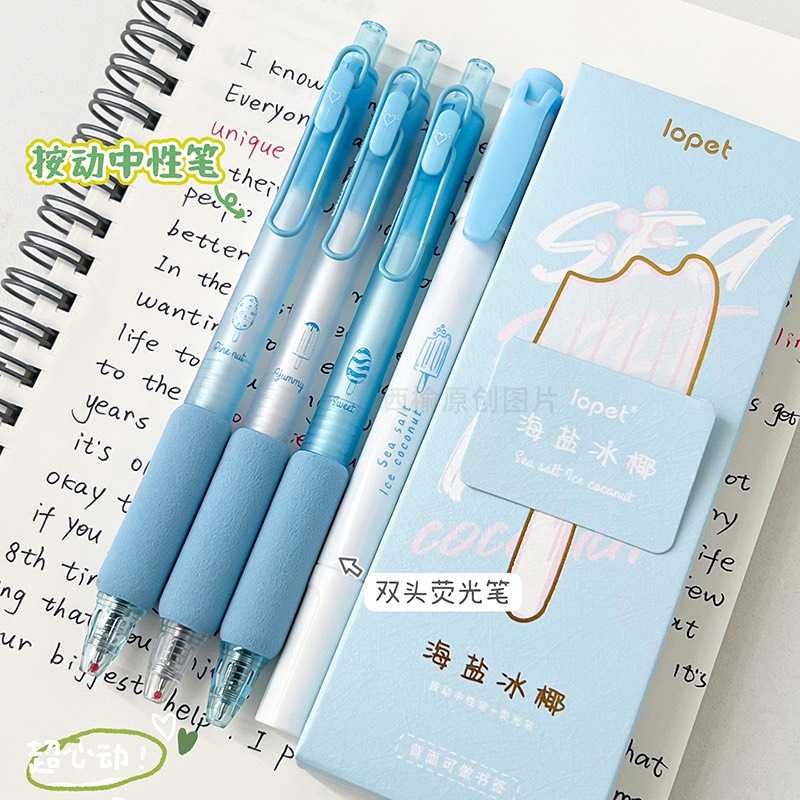 Set 4 bút lopet mẫu mới nhất hè 3 bút gel + 1 bút highlight siêu đẹp