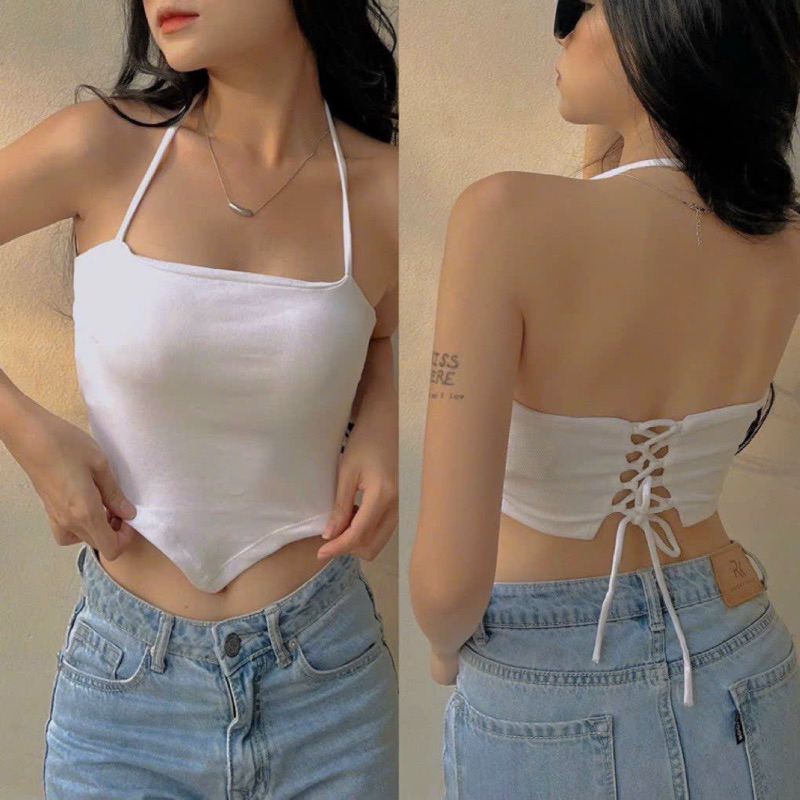 Áo croptop yếm hở đan lưng tròng cổ có mút, áo nữ tà nhọn kiểu hàn quốc G279 | BigBuy360 - bigbuy360.vn