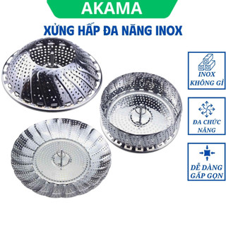 Xửng hấp inox đa năng gấp gọn, vỉ hấp bánh bao, khay đựng hoa quả, chõ đồ xôi cách thủy