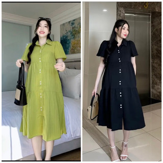 ĐẦM bầu - Váy Bầu sơmi đũi gân dày đẹp cho mẹ bầu đi làm