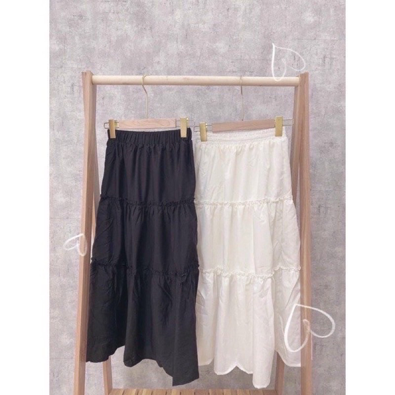 Chân váy Vintage.Váy dài xếp ly tiểu thư voan 2 lớp sang chảnh