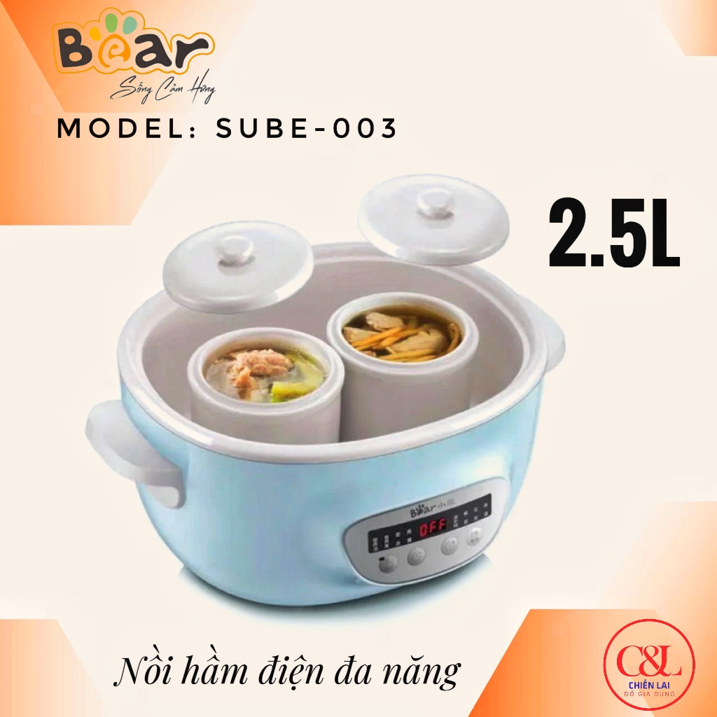 Nồi nấu chậm Bear 2,5L SUBE003 (có lồng hấp)