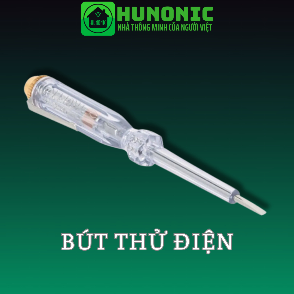 Bút thử điện Hunonic kiểm tra dòng điện 100-500V - kiêm tua vít 2 cạnh màu trong suốt