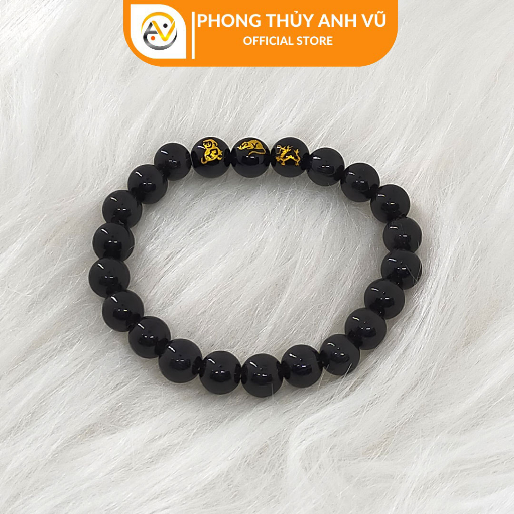 Vòng tay mã não đen tam hợp thân tý thìn - size 8 10 12ly cho mệnh mộc, thủy - may mắn tài lộc có khai quang