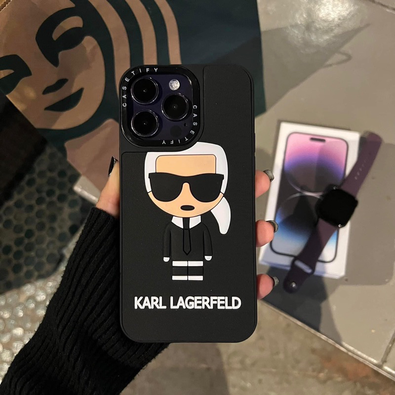 ỐP LƯNG DA SẦN VIỀN CAM KARL KÍNH ĐEN CHỐNG BẨN CHO I PHONE 7 ĐẾN 14promax