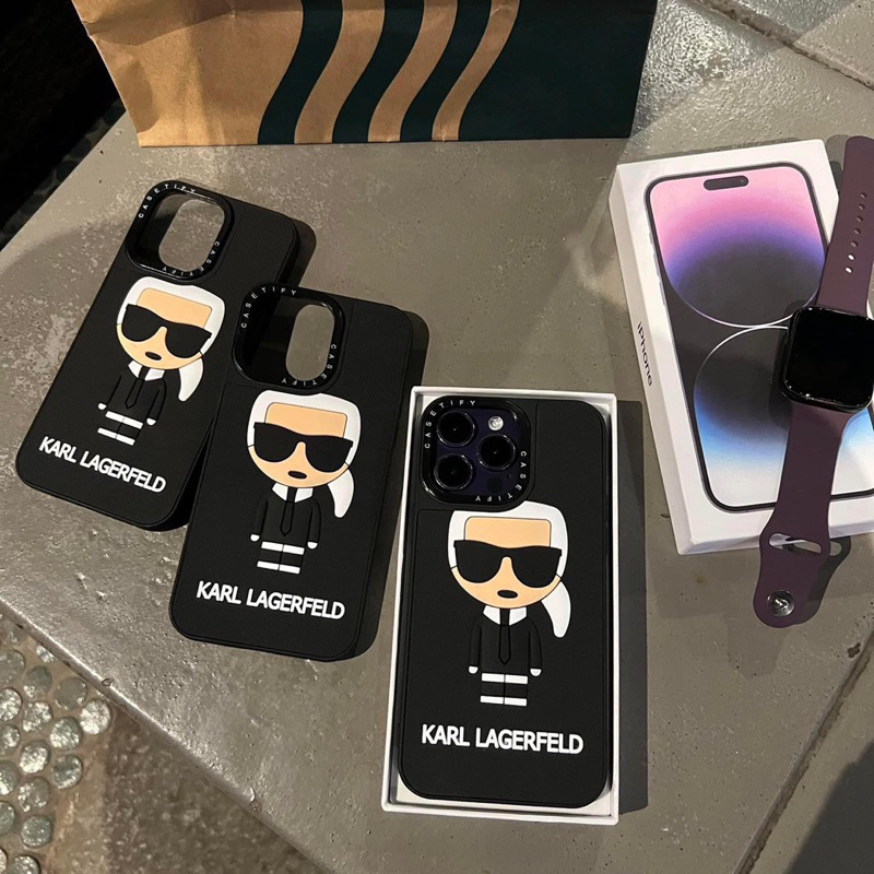 ỐP LƯNG DA SẦN VIỀN CAM KARL KÍNH ĐEN CHỐNG BẨN CHO I PHONE 7 ĐẾN 14promax