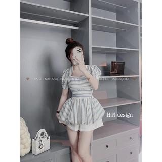 Áo sơ mi kẻ peplum (có bán chân váy bò)