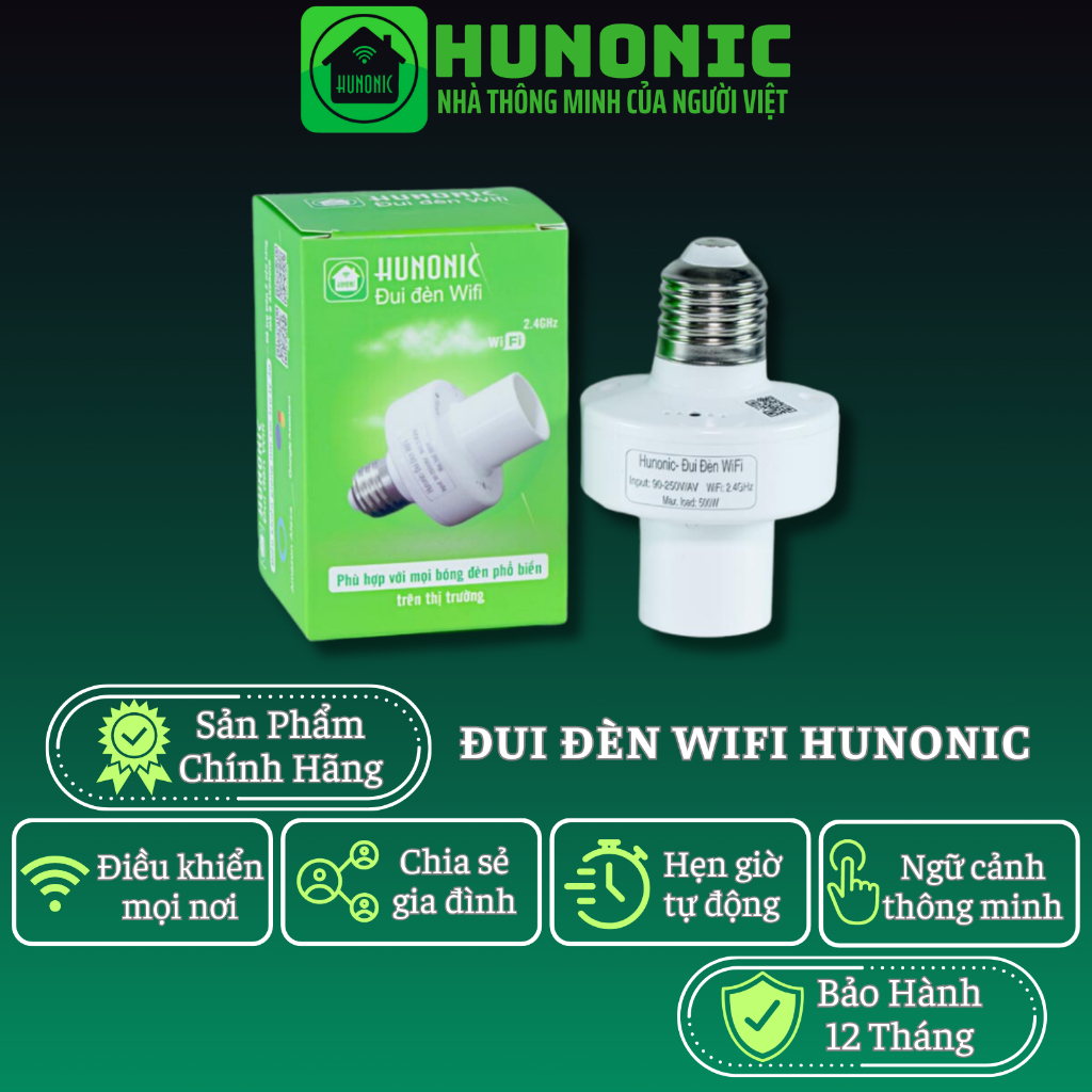 Đui Đèn Wifi Hunonic Điều Khiển Từ Xa Qua Điện Thoại,Tối Ưu Hóa Trải Nghiệm Chiếu Sáng