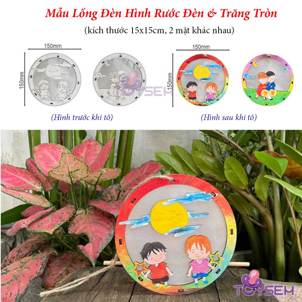 Đồ chơi lồng đèn trung thu DIY bằng gỗ Toysem vừa lắp ghép, tô màu, chơi rước đèn - Quà tặng sinh nhật trung thu cho bé