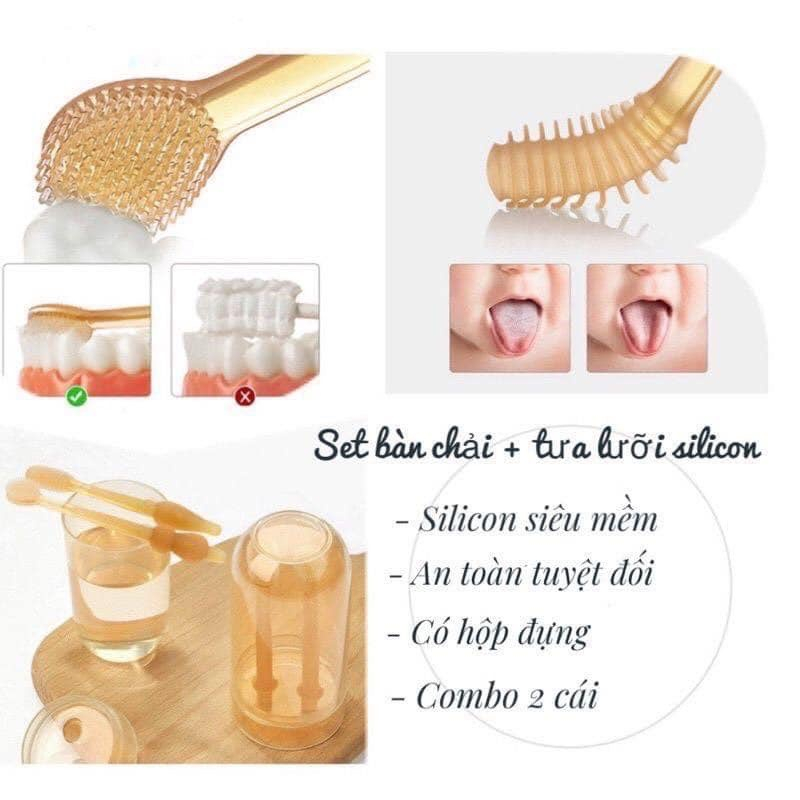 Set rơ lưỡi và bàn chải đánh răng silicon cho bé từ 0 - 18 tháng
