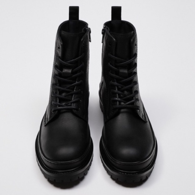 Giày boots nam da màu đen Zara authentic TRACK SOLE size 40
