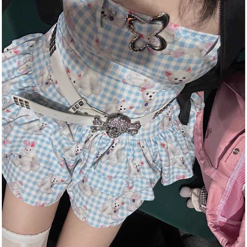 Thắt lưng đầu lâu đính hạt lấp lánh xương chéo phong cách hip hop đường phố gothic punk