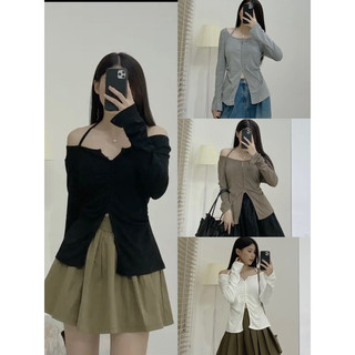 ÁO THUN TRỄ VAI CỔ YẾM XẺ VẠT V mặc 2 kiểu”HANZI TOP”