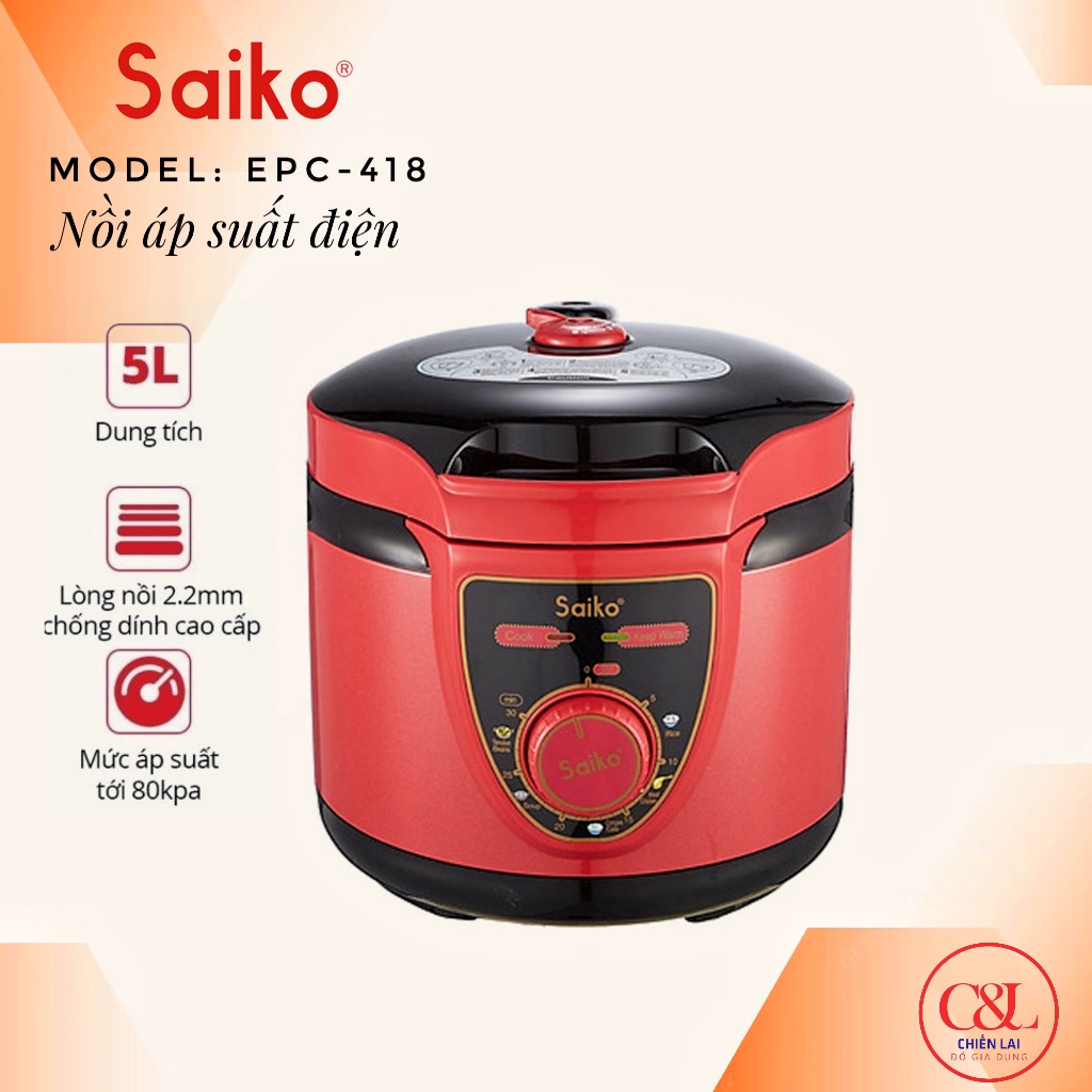 Nồi áp suất điện Saiko EPC-418 1.8L (Đỏ phối đen)